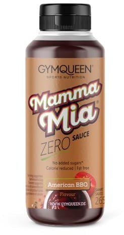 GymQueen Mamma Mia Sauce Zéro, à teneur réduite en calories, sans graisse & sans sucre ajouté, pour affiner les plats ou comme vinaigrette, BBQ Américain