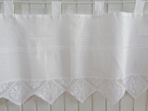 Arinosa Scheibengardine Landhaus Weiß Shabby Chic Häkelspitze Leinenoptik 30/150 o. 40/150 o. 60/150, Höhe:30Hx150B