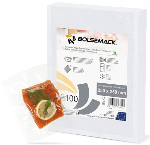 BOLSEMACK Vakuumierbeutel 25x25cm - Vakuumbeutel 100 Stück für alle Vakuumierer & Lebensmittel Vakuumiergerät - Vacuum bags sehr stark & reißfest - Vakuumbeutel lebensmittel BPA-frei