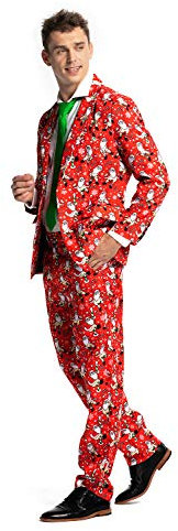 Herren-Weihnachtsanzug, hässliche Weihnachtsmode, in verschiedenen Designs, lustiges Kostüm für Weihnachten, normale Passform, Anzüge mit Hose und Krawatte - - Small