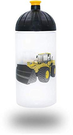 ISYbe Original Marken-Trink-Flasche für Klein-Kinder, 500 ml, BPA-frei, Bagger-Motiv für Jungen, für Schule-Reisen-Kita-Kiga-Outdoor geeignet, Auslaufsicher auch mit Sprudel, Spülmaschine-fest