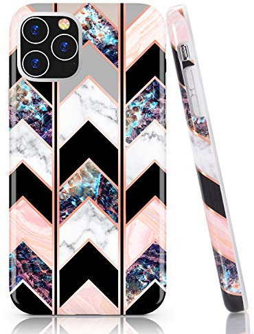 BAISRKE iPhone 11 Pro Case, Shiny Rose Gold Wave Geometric Marble Case Slim Soft TPU Rubber Bumper Silicone Protective Phone Case Cover for iPhone 11 Pro 5.8 inch (2019) [Black]