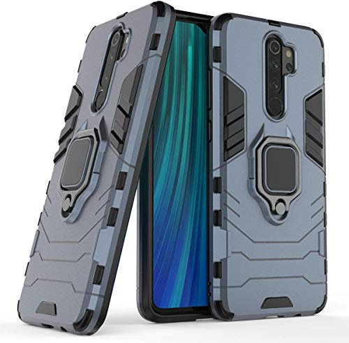 Cover per Xiaomi Redmi Note 8 Pro con Anello, Custodia Supporto Magnetica Rigida Resistente Antiurto Doppio Strato Protettiva Calamita Bumper Case (Xiaomi Redmi Note 8 Pro, Blu Navy)