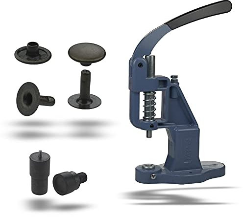 Ista Tools Nietpresse, Ösenpresse,+ Hohlnieten, Nieten, Einzelkopf 6mm, 7mm, 9mm,12mm Stahl (1, Set Presse + Hohlnieten 7x7 mm Antik)