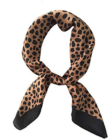 FONYVE Foulard carré en satin de soie pour femme 27,5 x 69,8 cm, 07 Léopard Marron, Taille M
