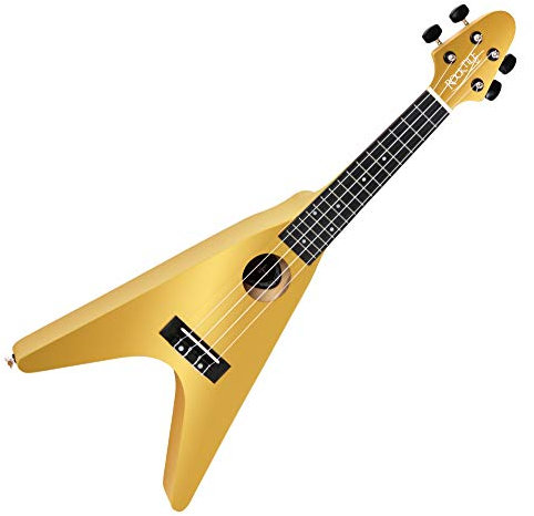 Rocktile FV-04 GD Ukulele - Sopran-Ukulele im Heavy-Design - Mensur: 343 mm - Gesamtlänge: 60,5 cm - Korpus und Hals aus Linde - Bestückt mit Aquila Super Nylgut-Saiten - 2 Gurtpins - Gold