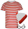 Fairy Trendz Ensemble 3 pièces pour homme et femme avec t-shirt à rayures rouges et blanches, Ensemble t-shirt et lunettes pour homme et femme, S