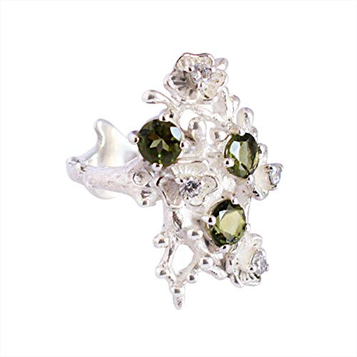 Ring aus massivem 925er Sterlingsilber mit Moldavit-Edelstein, schöner handgefertigter Schmuck, Geburtstagsgeschenk, -5782, Stein:, Moldavit