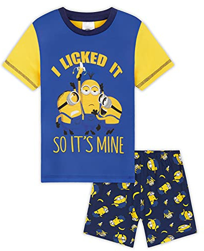 MINIONS Boys Pyjamas Set Short PJs Soft Breathable Loungewear Comfy Summer Sleepwear Teenagers Funny Gifts for Boys (Blue/Yellow, 4-5 Years)