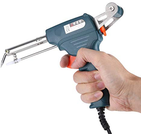 EVTSCAN Pistola per Saldatore Elettrico, Pistola per Saldatore a Stagno Automatico Portatile da 220 V 60 W con Strumento di Saldatura a Temperatura controllata Regolabile(Verde nerastro)