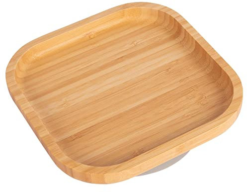 Tiny Dining Baby Plate with Suction Cup - Square - Grey - Divided Non-Slip Bamboo Self-Feeding Baby Weaning Plate for Babies, Toddlers, Children