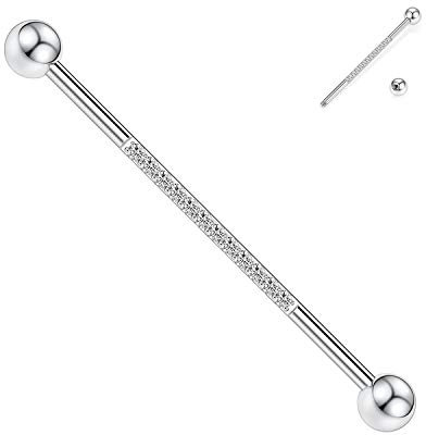 14G Industrial Bar Industrial Piercing Ohrringe Silber Knorpel Ohrring CZ gepflastert Industrial Barbell Chirurgenstahl Industrial Piercing Schmuck 1 1/2 Zoll 38mm Körperschmuck für Damen Herren