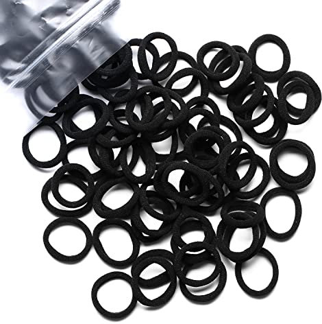 WANBY Baumwolle Haargummis 100 Stück Mini Nahtlose schwarze Haarbänder Weiche Gummiziten Pferdeschwanzhalter Haar Krawatten für Mädchen Kleinkind