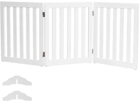 COSTWAY Cancelletto per Cani Pieghevole in Legno con 3 Ante, Ideale per Cani di Piccola/Media Taglia, Adatto a Scale, Soggiorno e Cucina, 152 x 60 cm, Bianco