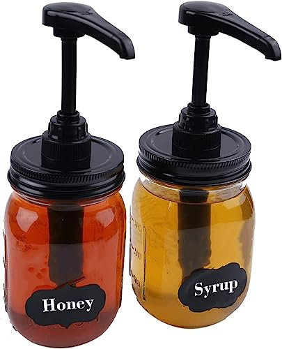 GLUKIEWT Mason Jar Syrup Dispenser Pump Lids For Regular Mouth Jar (2 Pack) Coffee Syrup Dispenser Food Grade,Airtight & Leak & Rust Proof Dispenser Pump Lids (Jar Not Included)