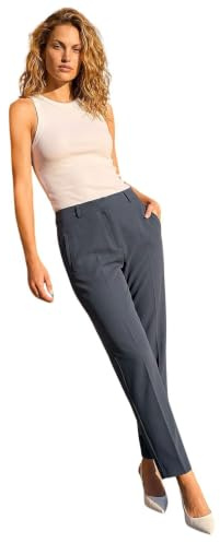 Roman Straight Leg Stretch Trousers for Women UK Ladies Work Office Smart Suit Pants Slacks Cigarette Tailored High Elasticated Waist Ankle Grazer Slim Angela - Grey Short (25 inch) - Size 20