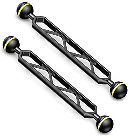 Seafrogs 2 Pieces 8 Double Ball Aluminum Alloy Extension Arm, 1 Ball Head Connector Underwater Arm for Strobe/Video Light/Diving Camera Tray, Integrated Without Glue, Waterproof and Rustproof…