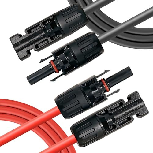 Cable de conexión profesional alargador (6mm²/4mm²),cable solar incl. enchufe solar montado a ambos lados, líneas rojas y negras (4mm²-3m)