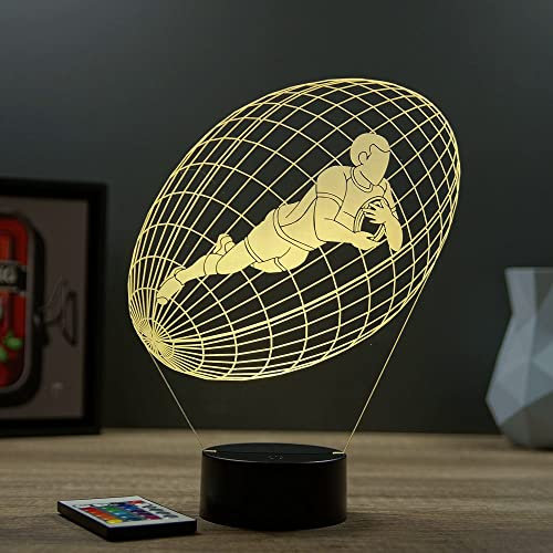 Lampe Fan Ballon De Rugby 16 Couleurs PERSONNALISÉE, Avec Un Nom Ou Un Message, 3D LED Illusion Lampe Disponible en Plusieurs Modèles, Lampe de Chevet à Lumière d’ambiance Parfaite Pour Tout le Monde