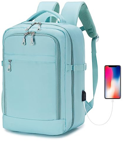 BAGZY Sac à Dos Sac 40x20x25 Ryanair Bagage Cabine Oxford Sac à Dos Port USB Avion Valise Cabine Sacoche Ordinateur Portable 15.6 Pouces D'affaires Loisirs Sac de Voyage (Bleu)
