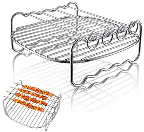 Darryy Accesorios para Freidora de Aire Universal 17 * 17 * 7cm, Accesorios para Freidora de Aire Cuadrada, Parrilla Doble, Accesorios Freidora de Aire, Acero Inoxidable, con Pasador para Hornear
