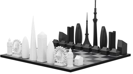 Skyline Chess - Acryl London Vs Tokyo Edition – mit Schwarz-Weiß-Schrägbrett, 38 x 38 x 23 cm