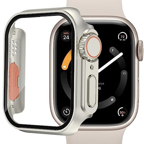 Miimall Funda Compatible con Apple Watch Series 8/7 45mm, Caso de PC Bumper con Cristal Templado [Protector de Pantalla], Anti-Arañazos Carcasa Protectora para iWatch Series 8 7 45mm-Estrella