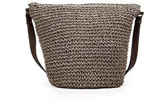 BOSANOVA Umhängetasche im Sack-Stil aus Sparto-Material mit verstellbarem Kreuzgriff und Metallreißverschluss., braun, Talla única, Lässig