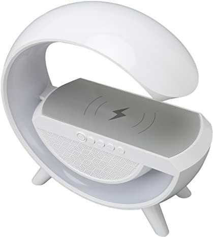 Big G LED Night Light, Music Bedside Lamp with 15W Wireless Charger, Portable Bluetooth Speaker Support FM USB AUX Mode, Dimmable Night Lamp for Bedroom