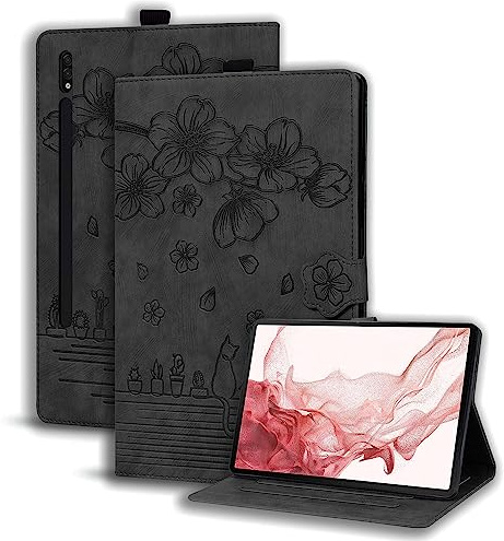 Succtopy Custodia per Samsung Galaxy Tab S7 FE 12.4 5G/ S8+ Plus 5G 2022/ S7+ Plus 12.4 Cover in Pelle PU Flip Portafoglio con Porta Penna Custodia con Funzione di Supporto - Nero