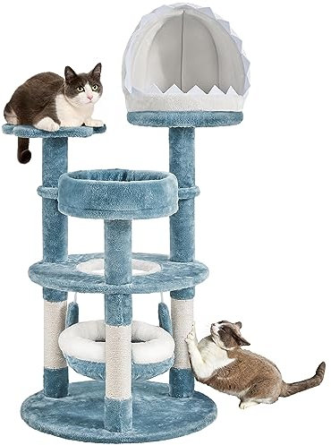 Yaheetech 115cm Ocean-themed Cat Tree, Multi Level Cat Tower W/Shark's Mouth-shaped Nest, Starfish-shaped Perch, Jellyfish-style Hammock, Scratching Tree for Large Cats