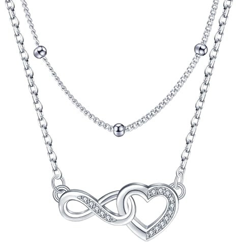 Micory Unendlichkeit Herz Halskette für Damen 925 Sterling Silber mit Zirkonia Kette Damen Verstellbar Ketten Valentinstag Muttertag Geburtstags Weihnachten Geschenk