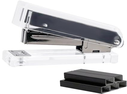 Transparentes Heftgerät mit Heftklammern, schwarz, Standard-Hefter mit 1000 26/6 Heftklammern, Kit für Schreibtisch, Zuhause, Schule, Büro, Schreibwaren, Zubehör, Dekoration (schwarzer Hefter)