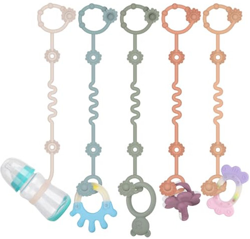 Baby Cup Catcher, Spielzeug Schnullerkette Silikon, BPA-frei Sicherheitsgurte für Spielzeug, Trinkbecher Halteriemen für Kinderwagen Hochstuhl Autositz 5 Pack (Sage+Ether+Muted+Apricot+Light grey)