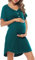 Uniexcosm Chemise de Nuit Femme Été Robe de Nuit Femme Coton Chemise de Nuit Allaitement Maternité Manches Courtes Col en V avec Bouton Devant Ouvert M Bleu Vert