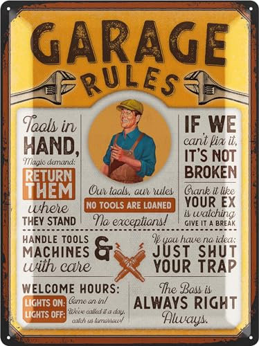 LANOLU Panneau vintage pour garage, garage, grotte de garage, décoration de garage pour papa, panneau de mécanicien amusant pour homme, décoration de magasin 30,5 x 40,6 cm