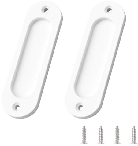 MOROBOR Tiradores ovalados empotrados para puerta corrediza, 2 unidades, color blanco, de aleación de aluminio, con tornillos de montaje para puerta corrediza de granero (100 mm)