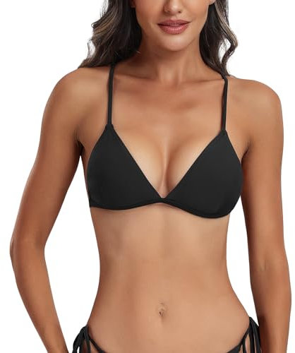 FITTOO Triangel Bikini Oberteil Damen Push up Sport Bikini Neckholder Sexy Bikinioberteil mit Polster Schwarz, S