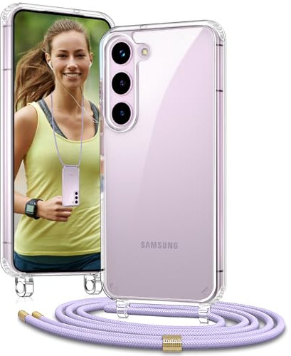 Vaykwo Cover con Cordino per Samsung Galaxy S24 6,2'',Custodia con Regolabile Collana per Samsung Galaxy S24, Protezione Completa Trasparente Case con Laccio Tracolla, Viola