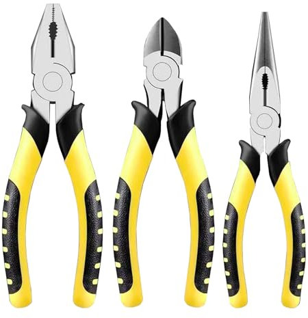 Pliers Set Wire Cutter Plier Household Tool Kit Sets, 6 Long Needle Nose & Diagonal Cutting & Lineman's Pliers, 3 Pcs