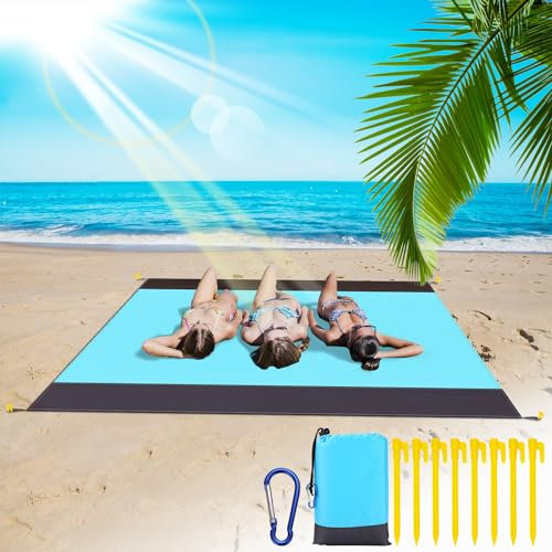 Toaren 210 × 200cm Stranddecke Sandfrei Sand Campingdecke wasserdichte Strandmatte, mit 8 Erdankern, Sanddicht Wasserdicht Mini Pocket Beach Blanket für Wandern, Strand, Reisen und Pic (Grüner See)