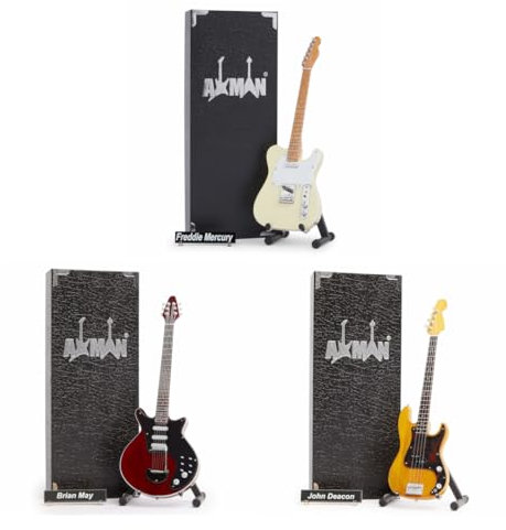 Queen Miniaturgitarren-Set – Live Aid – (Freddie M, Brian M, John D) handgefertigte Musikgeschenke