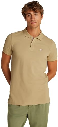 Tommy Jeans Men’s Short Sleeve Placket Slim Fit Polo Shirt, Beige (Relic Tan), XL