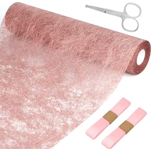 1 Rolle Tischläufer Rosa 30cmx20m Tischband mit Beschicht Glänzend Rosa Tischdecken Hochzeit Dekostoff Polyester Tischdeko Tischläufer mit 2 Farbiger Bänder