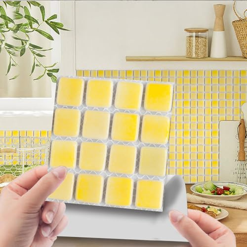 Tile Stickers Lemon Yellow Vinyl Waterproof Peel and Stick Tiles Kitchen,Bathroom Tile Stickers,Backsplash for Kitchen,Floor Tiles Self Adhesive,DIY Home Decor 10 PC(15x15cm)