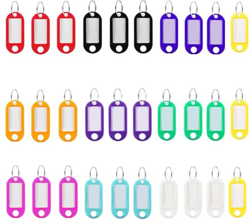 30 Stück Schlüsselanhänger Beschriftbar, 10 Farben Schlüssel Anhänger Schlüsselschilder mit Ring Schlüsselschilder zum Beschriften für Koffer Haustiere Gepäckstücke