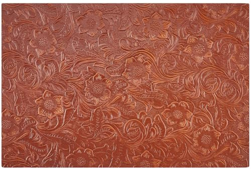 GORGECRAFT Echtlederstoff 30x20cm Geprägte Lederblätter 1.6mm Dick Genarbtes Ledertuch Mit Retro Blumenmuster Vorgeschnittene Lederstücke Rechteckige Lederhäute Für von DIY Kunstschmuck Sienaerde