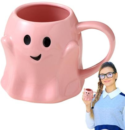 Taza fantasma, taza de cerámica fantasma de Halloween, taza de café de cerámica espeluznante con cara de fantasma de 440 ml, taza única para beber con forma de fantasma