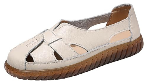 Trainers Ladies Ballet Pumps for Women UK Women's Summer Flat Retro Hollow Solid Color Fashion Casual Shoes Shoes for Swollen Feet Canvas Pumps for Women (Beige, 40)