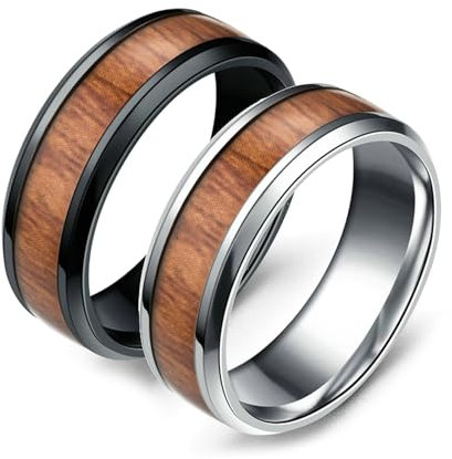 Beydodo Eheringe mit Gravur, Edelstahl Ringe Set 8MM mit Holz Freundschaftsringe Partnerringe Personalisiert Silber Gr.65 (20.7) + Schwarz Gr.52 (16.6)